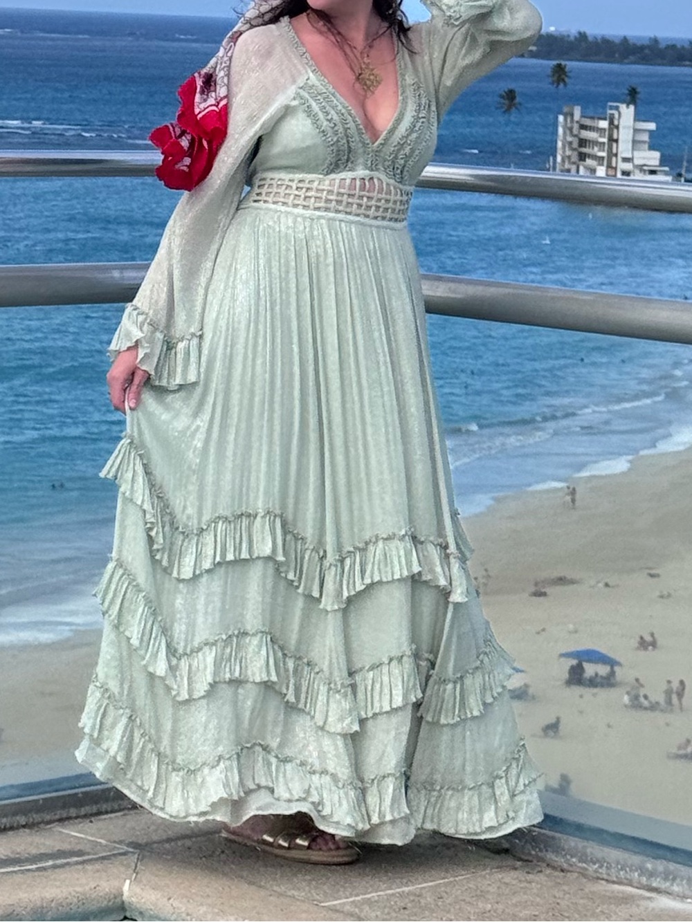Free People Pale Mint Green Tiered Ruffle Maxi Dress